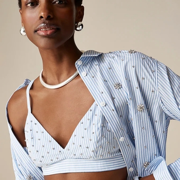J. Crew Tops - J Crew Collection Collection embellished bra top in stripe Sz 10